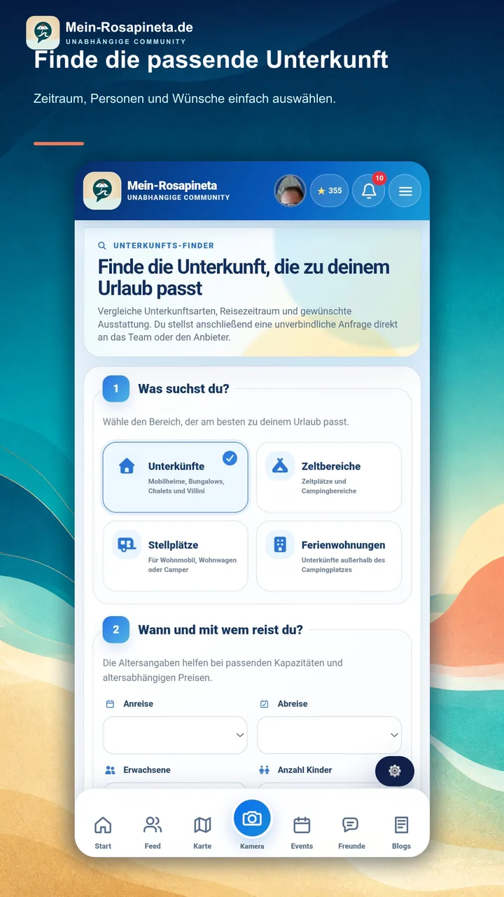 Unterkunfts-Finder in der Mein-Rosapineta App