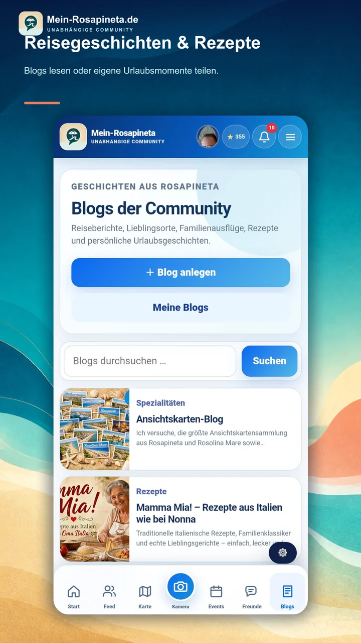 Community and blogs in the Mein-Rosapineta app