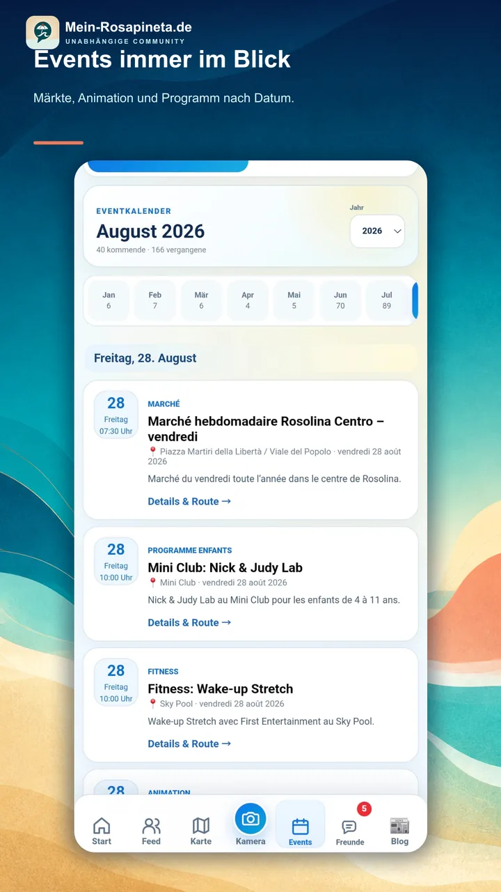 Eventkalender in der Mein-Rosapineta App